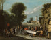 Peasants celebrating and feasting in a landscape with ruins and a church in the distance - Agostino Tassi — artwork view