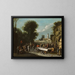 Peasants celebrating and feasting in a landscape with ruins and a church in the distance - Agostino Tassi — framed artwork on a wall