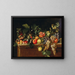 Apples, grapes, figs, pomegranates and other fruits on a ledge - Agostino Verrocchio — framed artwork on a wall