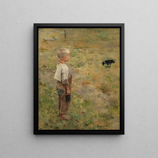 Boy with a Crow - Akseli Gallen-Kallela — framed artwork on a wall