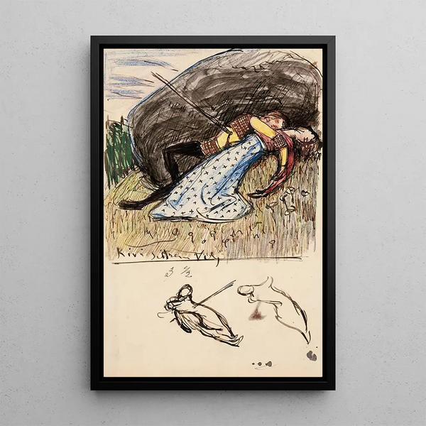 Sketches for the young man and the young girl pierced - Akseli Gallen-Kallela — framed artwork on a wall
