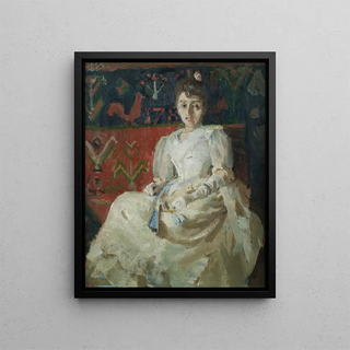 Rug Ryijy Woman on a Rooster - Akseli Gallen-Kallela — framed artwork on a wall