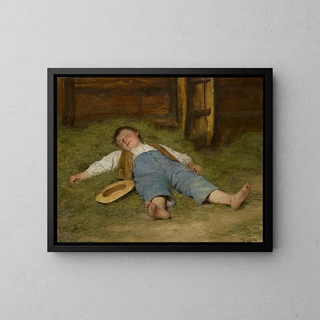 Boy sleeping in the hay - Albert Anker — framed artwork on a wall