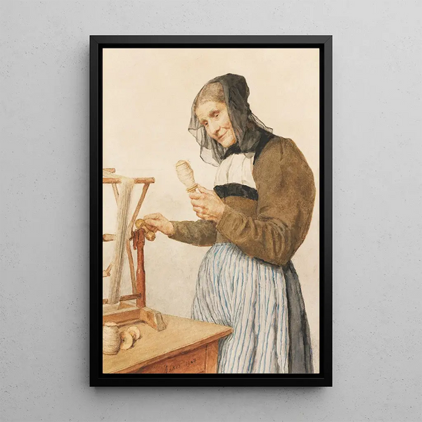 Old woman with a spindle - Albert Anker — framed artwork on a wall