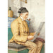 Farmhouse painting of a woman reading sitting near the ceramic stove - Albert Anker — artwork view