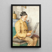 Farmhouse painting of a woman reading sitting near the ceramic stove - Albert Anker — framed artwork on a wall