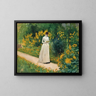 Reading on the Garden Path - Albert Aublet — framed artwork on a wall