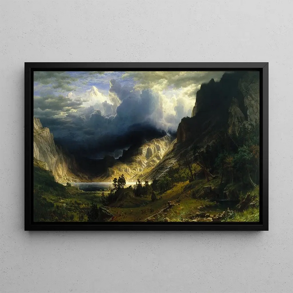Storm in the Rocky Mountains Mt Rosalie - Albert Bierstadt — framed artwork on a wall