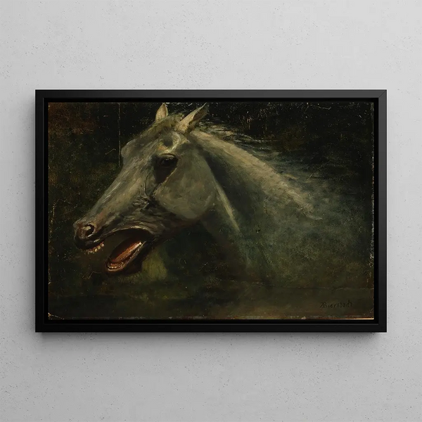 A wild stallion, original sketch for The Last of the Bison - Albert Bierstadt — framed artwork on a wall