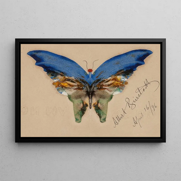 Blue Butterfly Painting - Albert Bierstadt — framed artwork on a wall