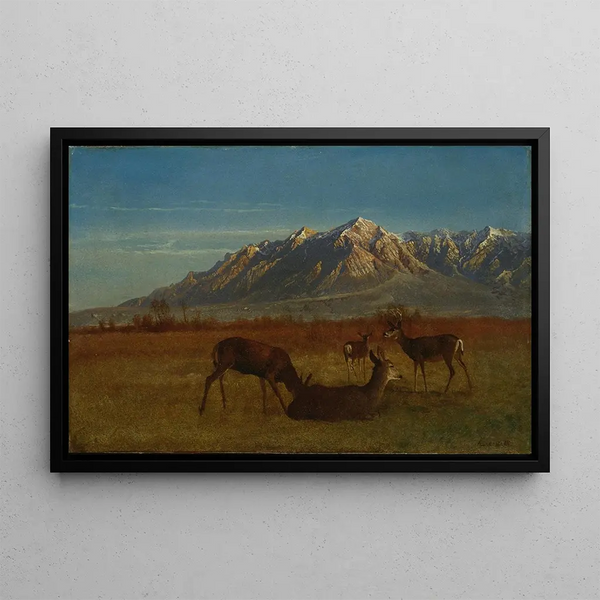Mountain House Deer - Albert Bierstadt — framed artwork on a wall
