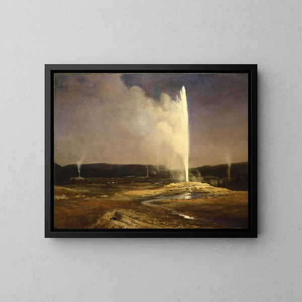 Geysers in Yellowstone National Park - Albert Bierstadt — framed artwork on a wall