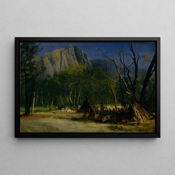Indian Council Painting in California - Albert Bierstadt — framed artwork on a wall