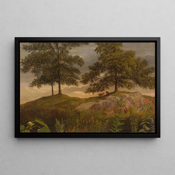 Landscape with Cows - Albert Bierstadt — framed artwork on a wall