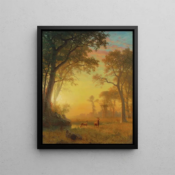 Light in the Forest - Albert Bierstadt — framed artwork on a wall