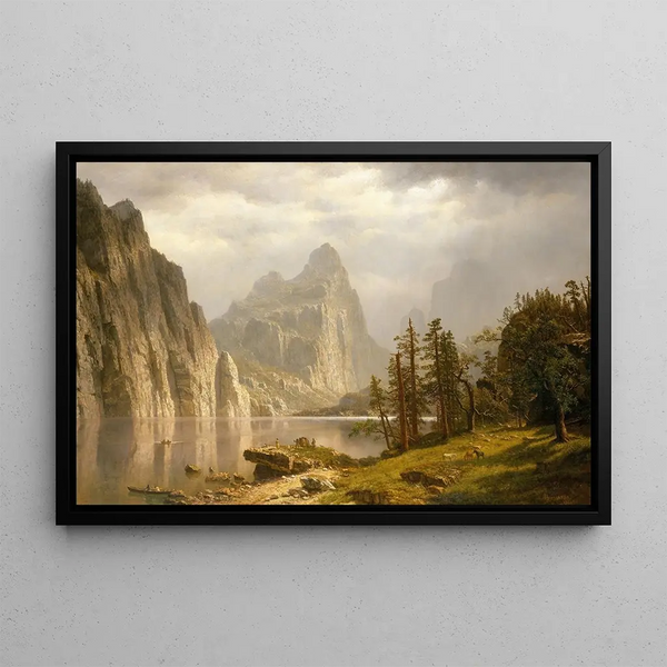 River Merced Valley of Yosemite - Albert Bierstadt — framed artwork on a wall