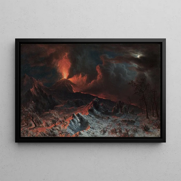 Mount Vesuvius at Midnight - Albert Bierstadt — framed artwork on a wall