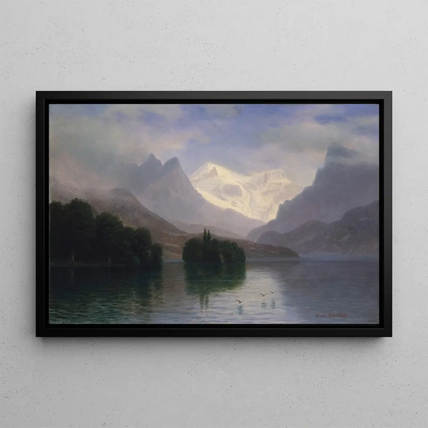 Mountain Scene Painting - Albert Bierstadt — framed artwork on a wall