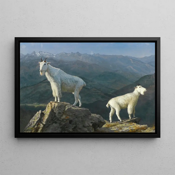 Mountain Goats Painting - Albert Bierstadt — framed artwork on a wall