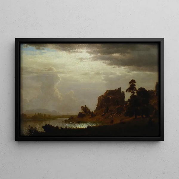 on Sweetwater near Devil's Gate - Albert Bierstadt — framed artwork on a wall