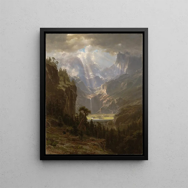 the Rocky Mountains Lander's Peak - Albert Bierstadt — framed artwork on a wall