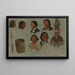 Seven Portraits of Indians and a Primitive Utensil - Albert Bierstadt — framed artwork on a wall