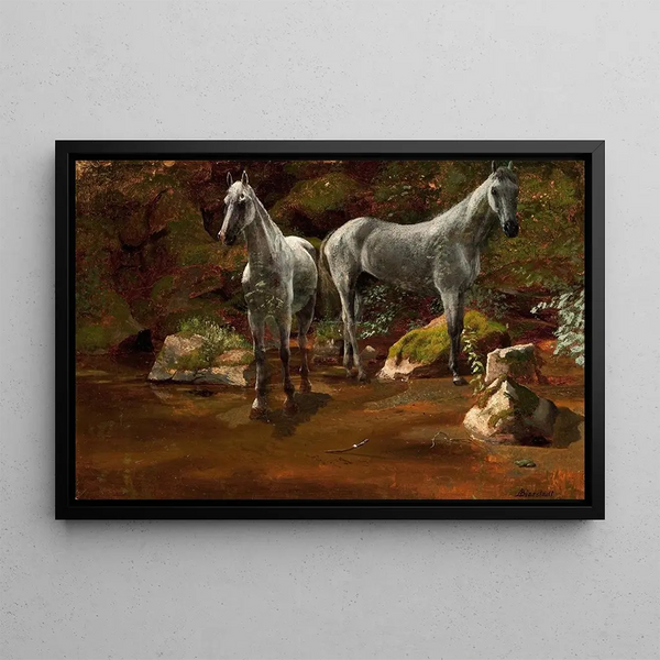 Study of Wild Horses - Albert Bierstadt — framed artwork on a wall