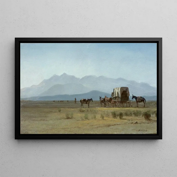 Chariot d'arpenteurs dans les Rocheuses - Albert Bierstadt — framed artwork on a wall