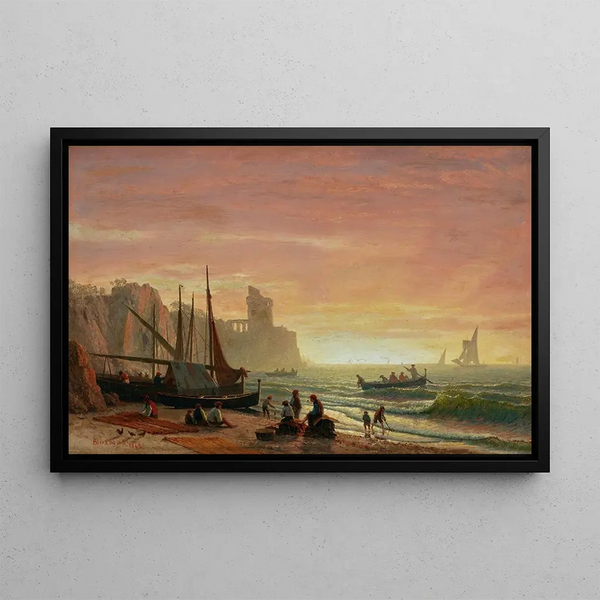 The fishing fleet - Albert Bierstadt — framed artwork on a wall