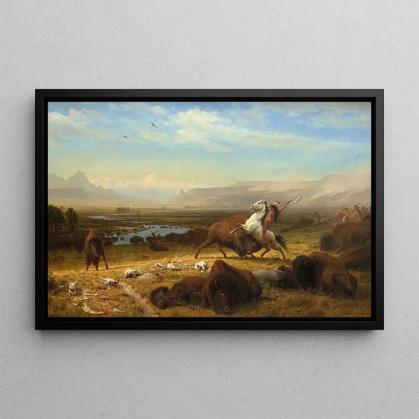 The Last of the Bison - Albert Bierstadt — framed artwork on a wall