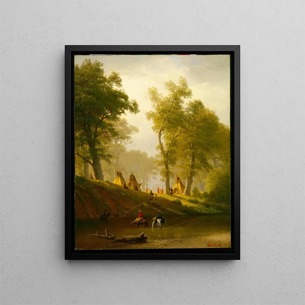 The Wolf River in Kansas - Albert Bierstadt — framed artwork on a wall