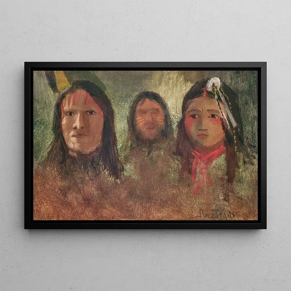 Trois Indiens - Albert Bierstadt — framed artwork on a wall