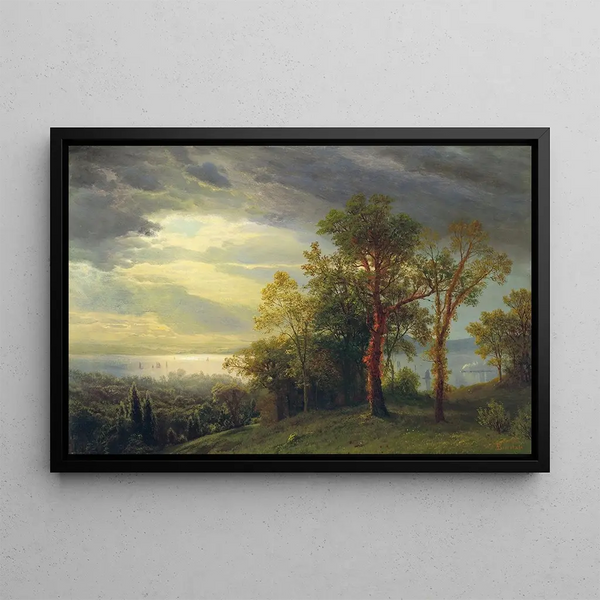 View of the Hudson - Albert Bierstadt — framed artwork on a wall