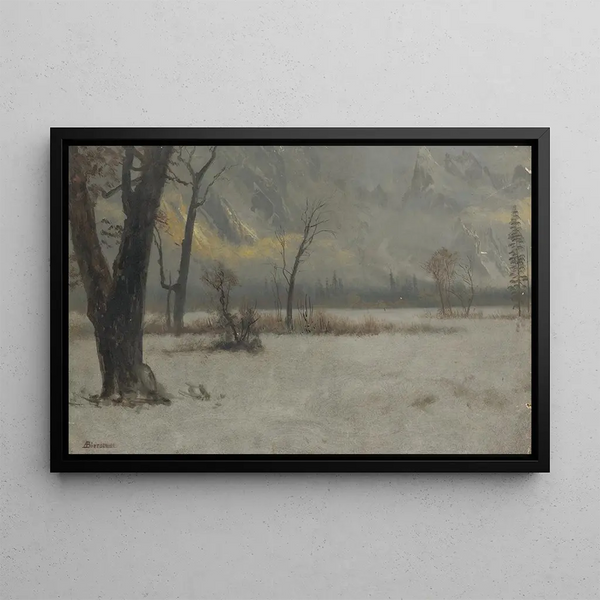 Winter Landscape Painting - Albert Bierstadt — framed artwork on a wall