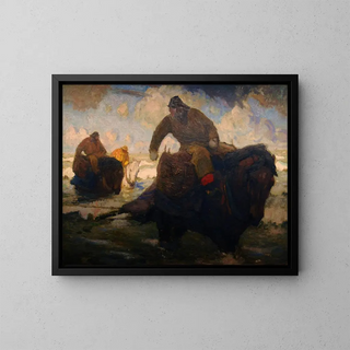 Shrimpers - Albert Crahay — framed artwork on a wall