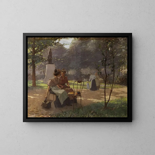 Two young girls in the park - Albert Cresswell — framed artwork on a wall