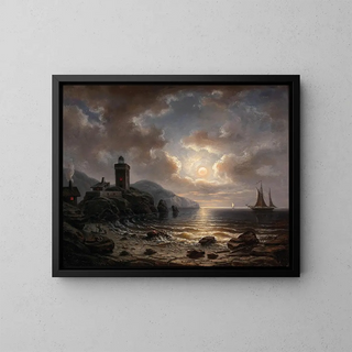 Côte de nuit avec phare - Albert De Marees — framed artwork on a wall
