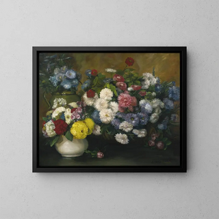 Flowers in Three Vases - Albert Dubois-Pillet — framed artwork on a wall