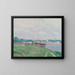 Three barges moored near an industrial city - Albert Dubois-Pillet — framed artwork on a wall