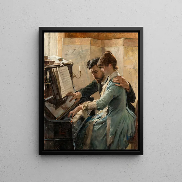 Au piano - Albert Edelfelt — framed artwork on a wall