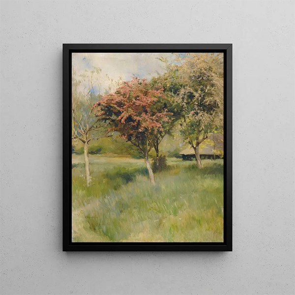 Hawthorn in Bloom View from Chantilly - Albert Edelfelt — framed artwork on a wall