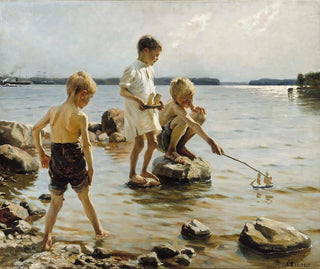 Children playing on the shore - Albert Edelfelt — artwork view