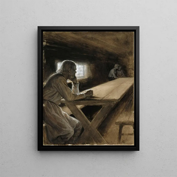 Interior of the cabin from the poem The brother of the clouds - Albert Edelfelt — framed artwork on a wall