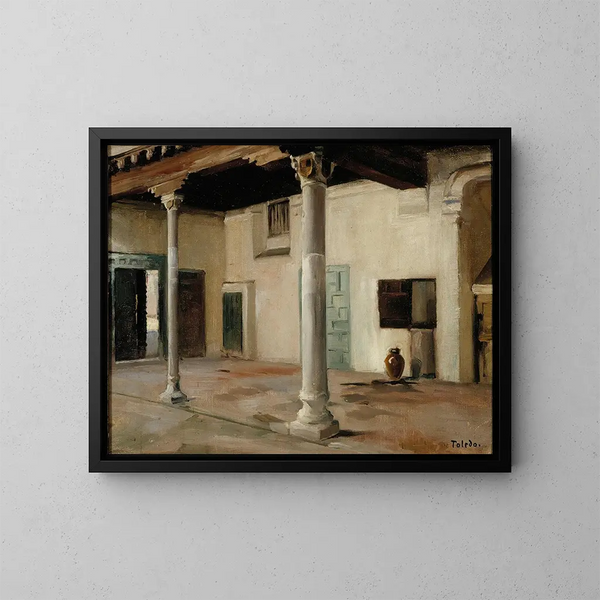 Interior Courtyard Painting in Toledo - Albert Edelfelt — framed artwork on a wall