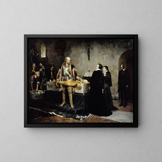 The Duke Karl insulting Klaus Fleming's body - Albert Edelfelt — framed artwork on a wall