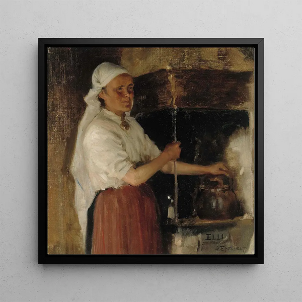 Elli Jäppinen au poêle, étude - Albert Edelfelt — framed artwork on a wall