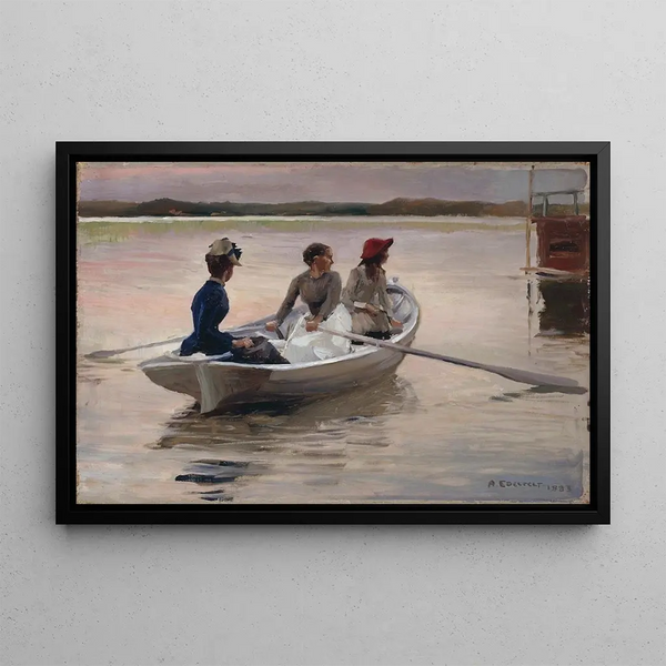Girls in a Rowboat, Summer in the Archipelago - Albert Edelfelt — framed artwork on a wall