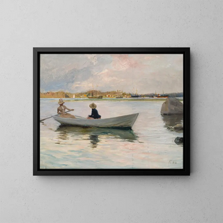 Girls in a Rowboat - Albert Edelfelt — framed artwork on a wall