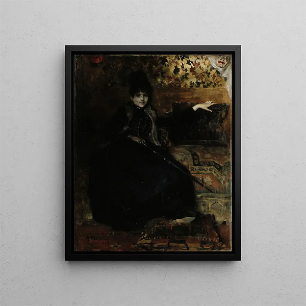 Dame en noir assise Thérèse Noire - Albert Edelfelt — framed artwork on a wall