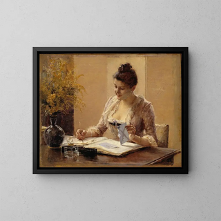 Dame écrivant une lettre - Albert Edelfelt — framed artwork on a wall